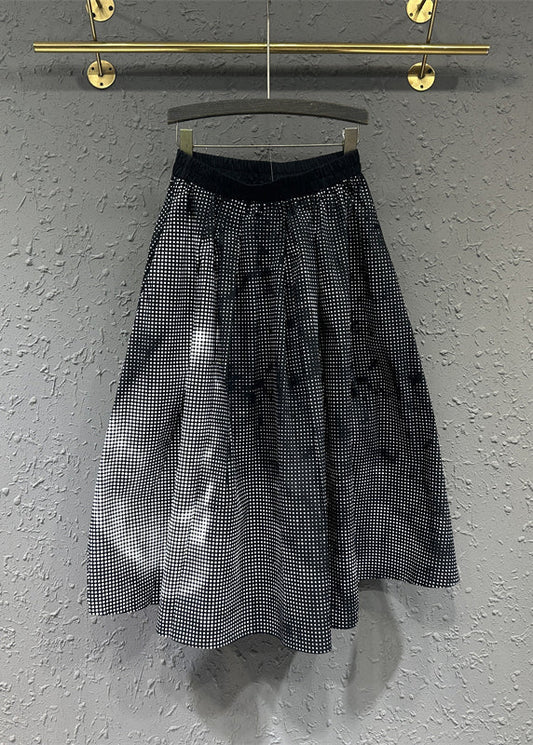 Colorblock Wrinkled Pockets Patchwork Cotton a Line Skirts Fall