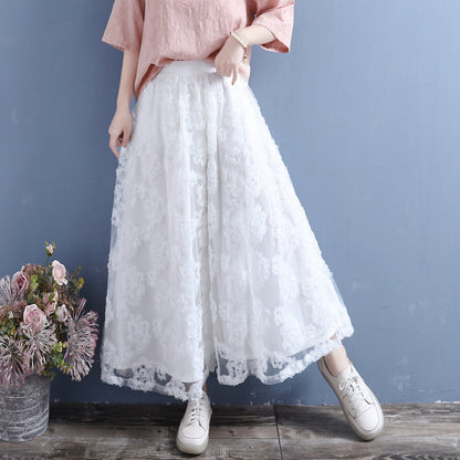 Double-layer Flower Lace Mesh Cotton Linen Autumn Skirt