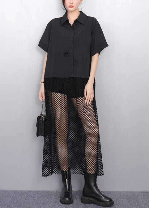 Black Hollow Out Patchwork Tulle Vacation Dresses Summer