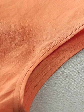 Pure Color Crew Neck Drawstring Linen Vest Top