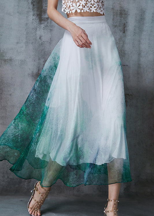 Green Tie Dye Exra Large Hem Chiffon Skirt Summer