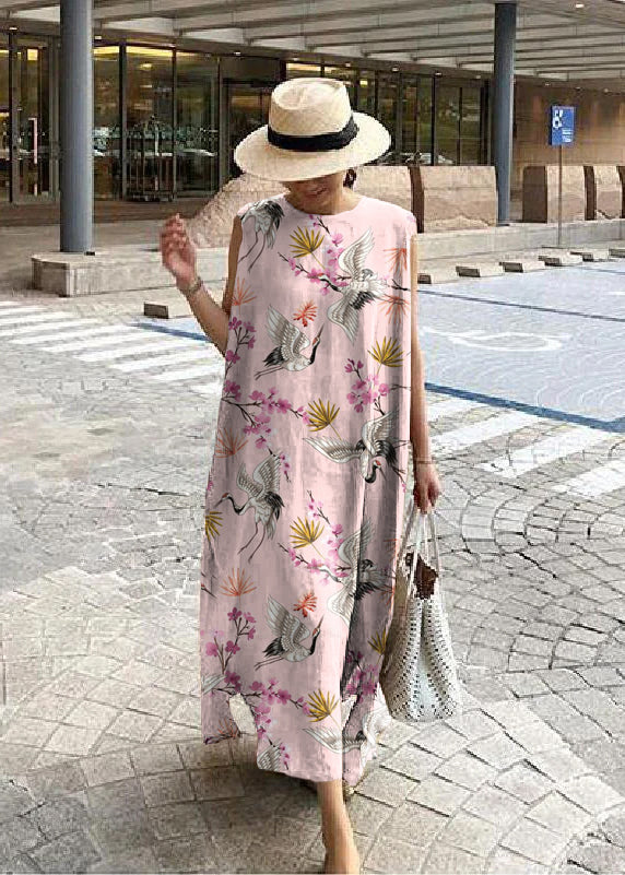 O Neck Side Open Linen Cotton Clothes Fabrics Khaki Dress