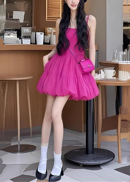 New Rose Wrinkled Cotton Spaghetti Strap Dress Sleeveless