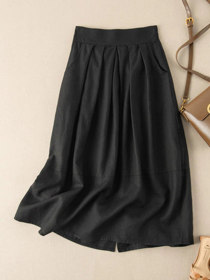 Pure Color Pleated Linen Skirt
