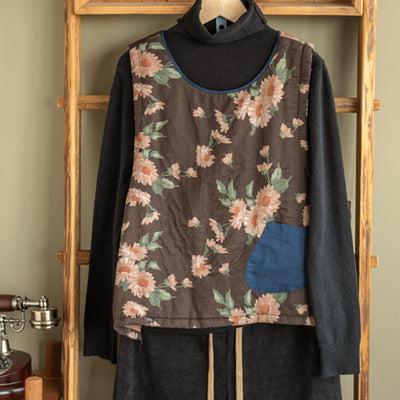 -print Cotton and Linen Quilted Vest