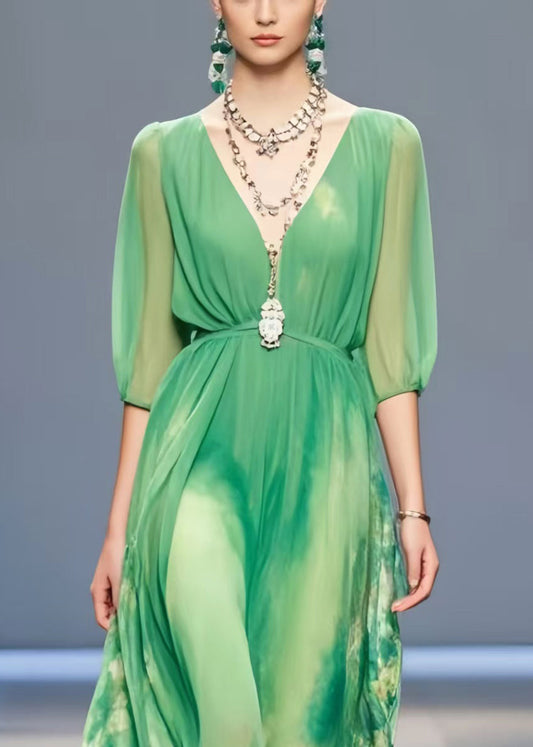 Lake Green Tie Dye Chiffon Long Dress Summer