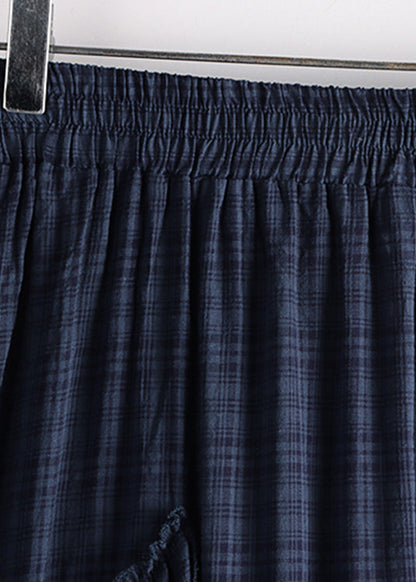 Navy Print Patchwork Elastic Waist Skirt Spring
