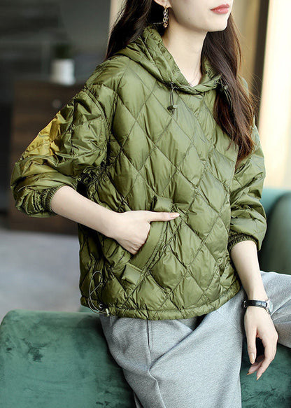 Green Hooded Drawstring Pockets Fine Cotton Filled Sweatshirts Top Winter