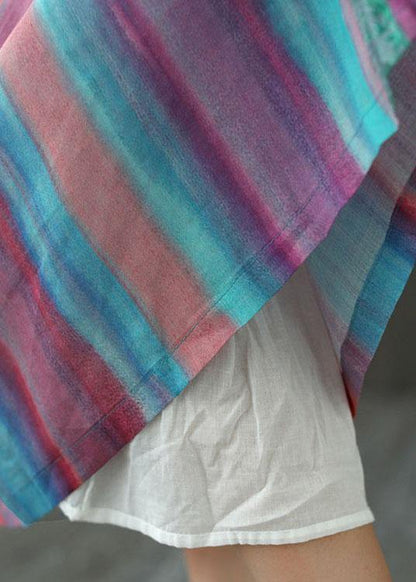 Style Gray Geometry Patchwork a Line Skirts Ramie