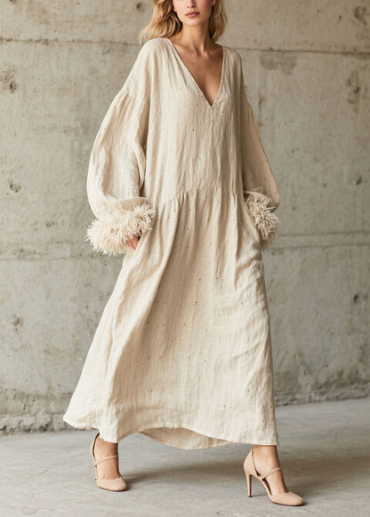 White Oversized Patchwork Faux Fur Maxi Dress Fall