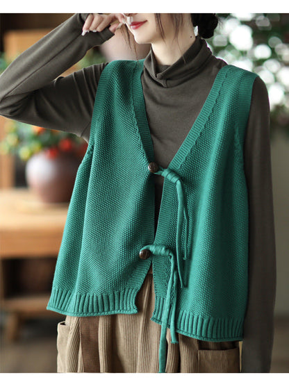 Cotton Knit Sleeveless V-neck Vest