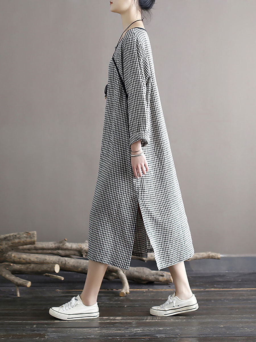 Spring National Plaid Split Hem Dress