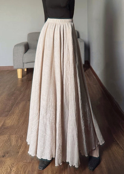 Apricot Elastic Waist Exra Large Hem Linen Skirts Spring