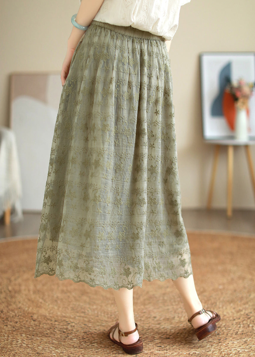 Green Elastic Waist Lace Patchwork Tulle a Line Skirt
