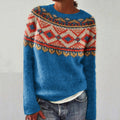 Vintage Ethnic Geometric Pattern Contrast Sweater elevenforest