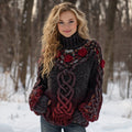 Vintage Tribal Celtic Roses Gradient Art Cozy Knit Turtleneck Sweater artswardrobe