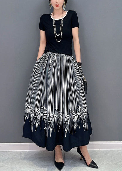 Black Oversized Zebra Pattern Cotton Skirts Spring