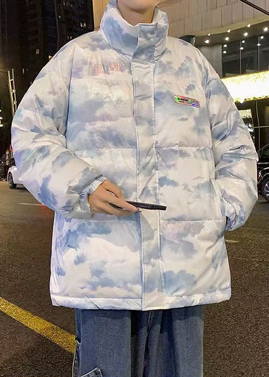 Blue Zip Up Tie Dye Duck Down Down Coat Winter