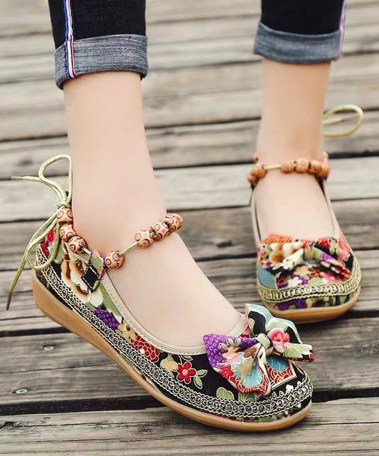Black Bow Splicing Wedge High Wedge Heels Shoes