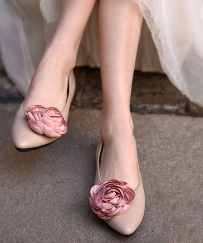 Pink Flat Feet Shoes Sheepskin Comfy Splicing Pointed Toe