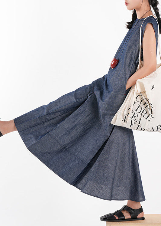 Navy Oversized Cotton Vacation Dresses Sleeveless