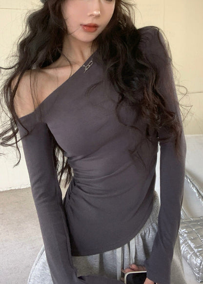 Grey Cold Shoulder Cotton Top Fall