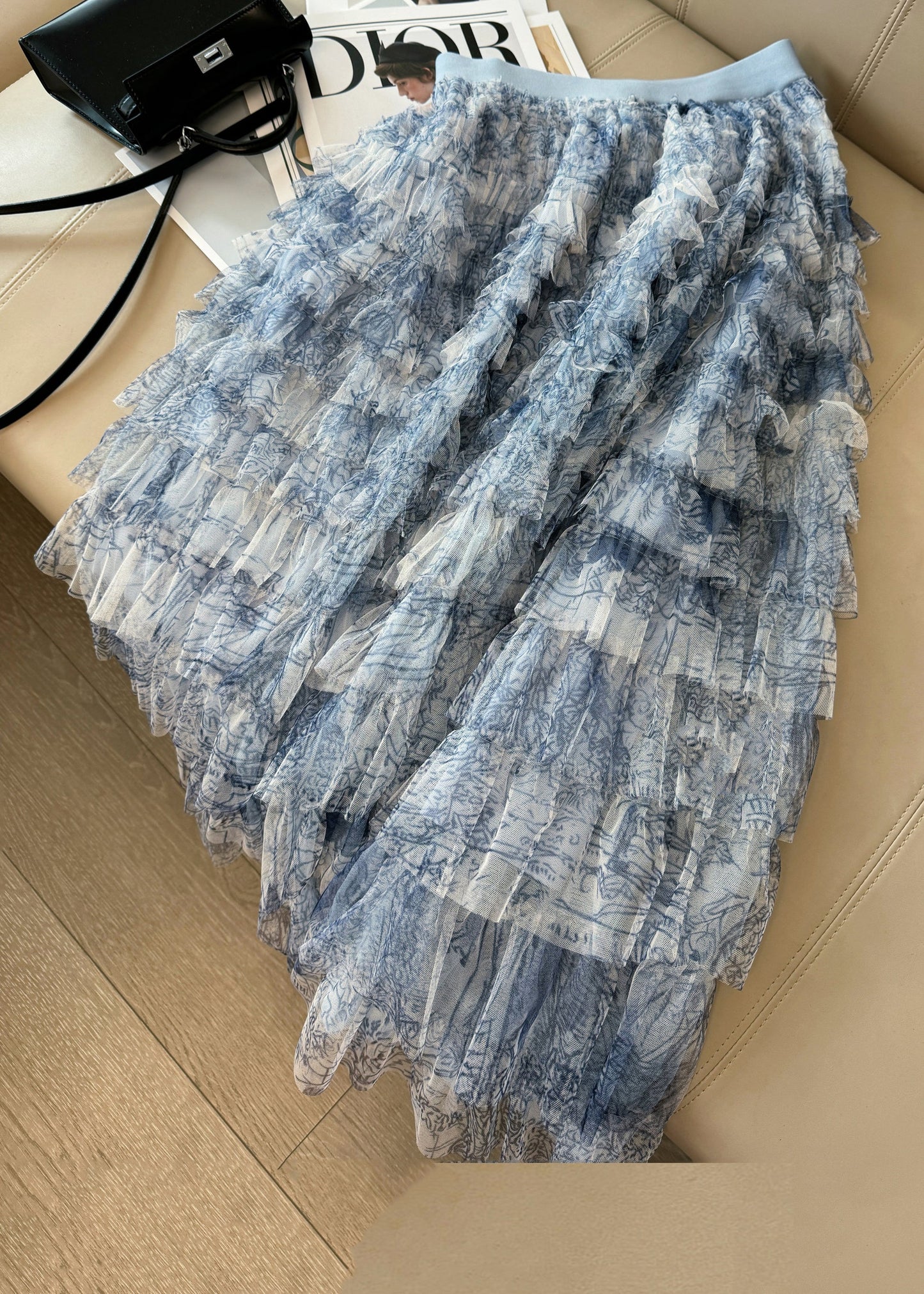 Blue Tie Dye Layered Tulle Skirt Summer