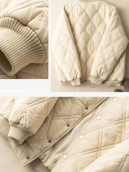Autumn and Winter Literature Retro Rhombic 100% Polyester Coat