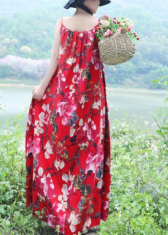 100% Red Linen Sleeveless Long Summer Dresses