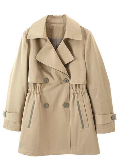 Khaki Double Breast Pockets Patchwork Cotton Trench Coats Fall