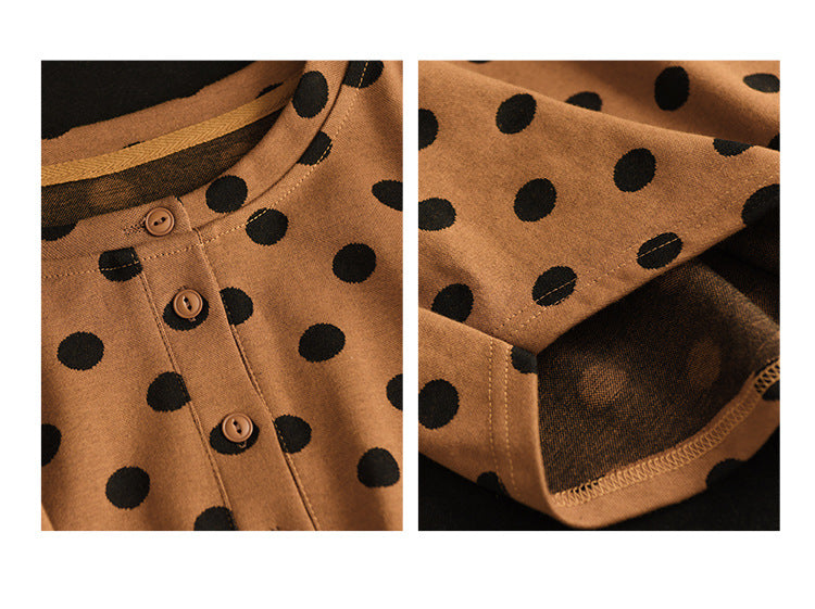 Polka-dot Print Top-paneled Cotton T-shirt