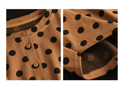 Polka-dot Print Top-paneled Cotton T-shirt