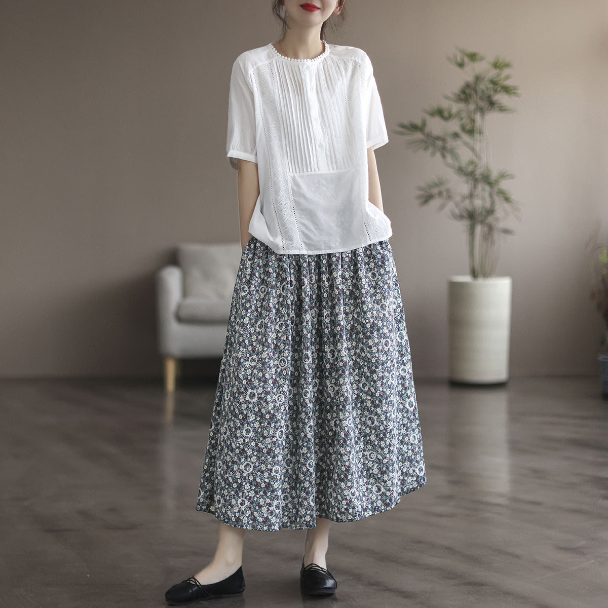 Literary Thin Large A-line Skirt