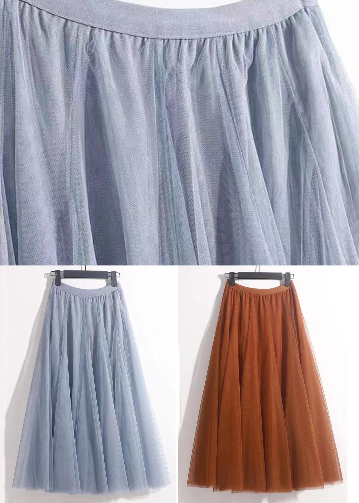 Orange Wrinkled Tulle Summer Skirts High Waist