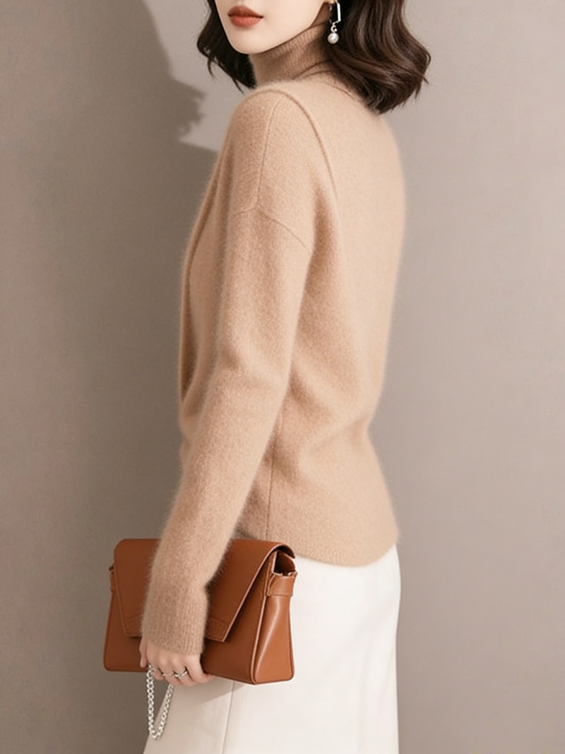 Organic Light Camel Asymmetrical Cotton Knit Sweaters Spring