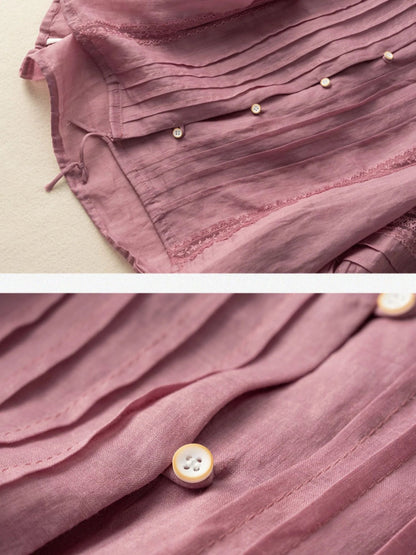 Pure Color V Neck 3/4 Sleeve Linen Top