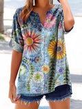 Women's Vintage Floral Art Print Casual Cotton And Linen Shirt