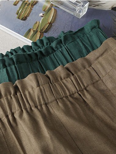 Color Elastic Waist A-line Linen Skirt