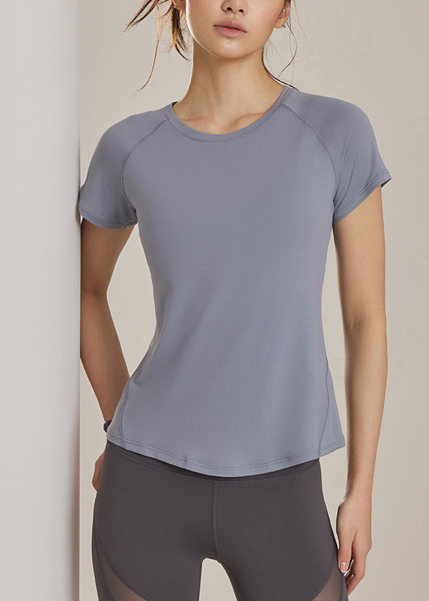 Grey O-neck Slim Yoga Tops