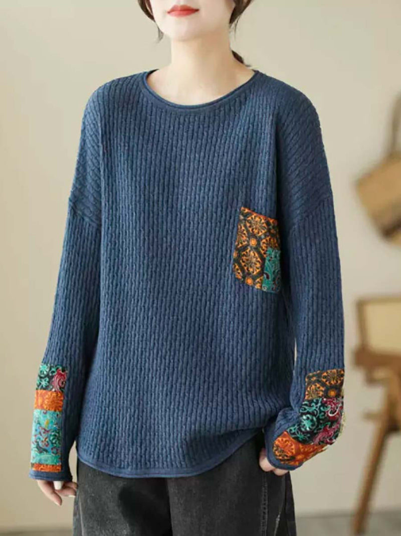 Autumn Artsy Knitted Patchwork Loose Sweater