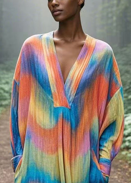 Rainbow Oversized Tie Dye Cotton Robe Dresses Spring