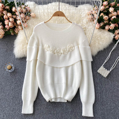 Flowers Long Sleeve Sweater Round Neck Sweater 005
