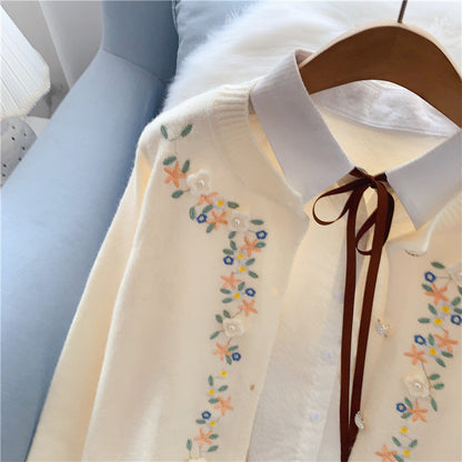 Gentle Fengsen Department Hand Embroidered Flower Sweater Coat 5053