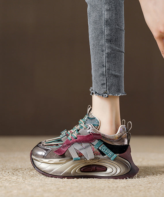 Purple Lace Up Zircon Splicing Platform Flat Shoes for