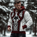 Vintage Viking Raven Rune Knit Jacquard Hooded Sweater artswardrobe