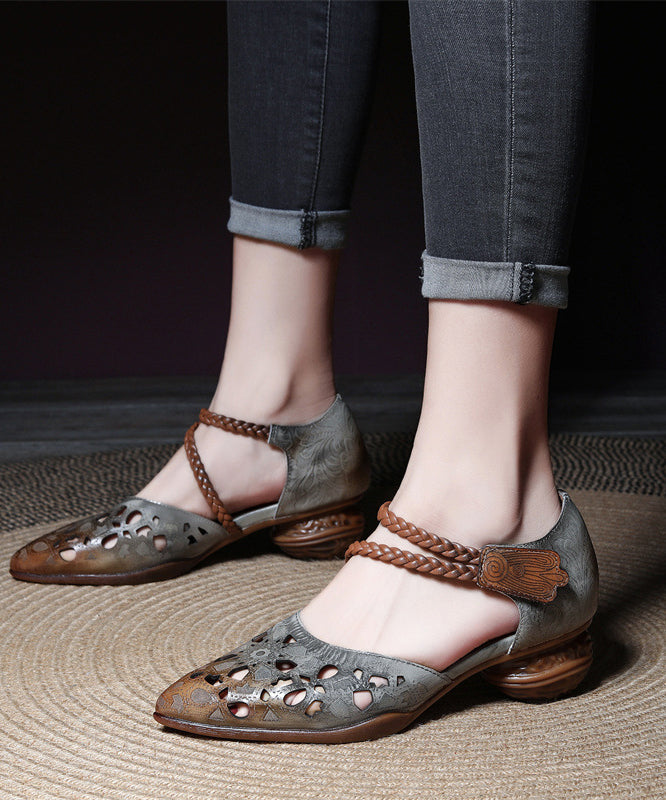Coffee Hollow Out Buckle Strap Chunky Sandals