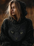 Vintage Celtic Black Cat Cozy Knit Hooded Sweater elevenforest