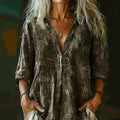 Women's Retro Mushroom Print Casual Cotton And Linen Shirt elevenforest