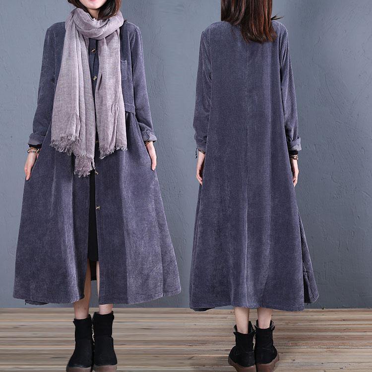 Fine Navy Coats Fall O Neck Pockets Long Coat