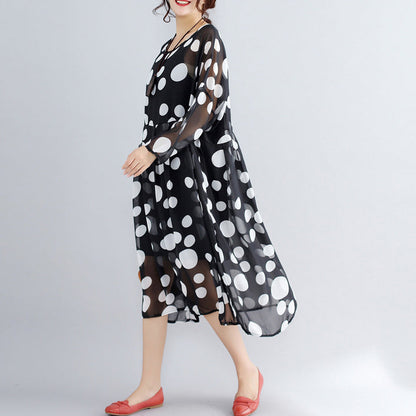 Stylish Photo Color Prints Pure Chiffon Dress Boutique Two Pieces Long Sleeve Clothing Dress